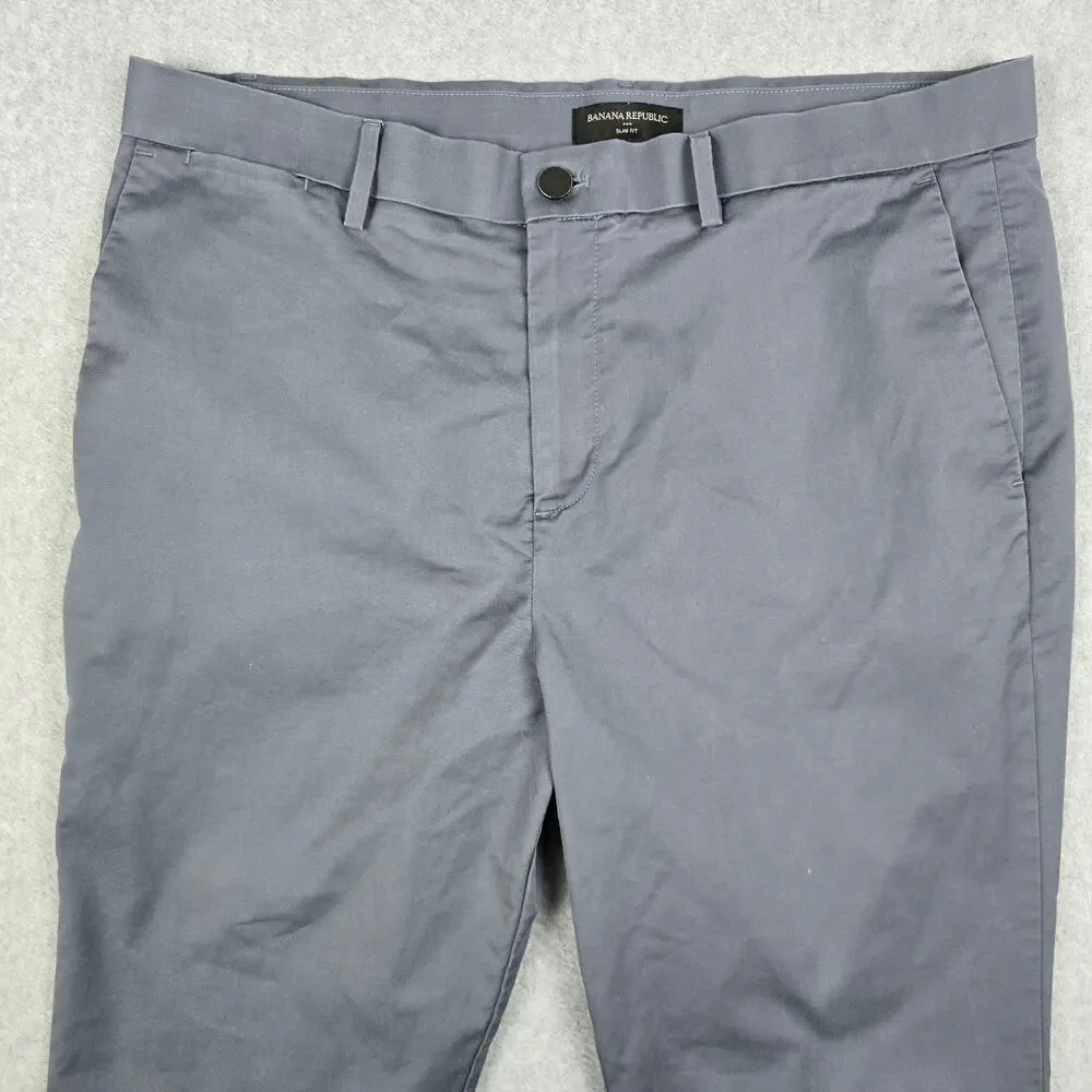 Banana Republic Mens 35x32 Gray Slim Fit Flat Front Chino Pants